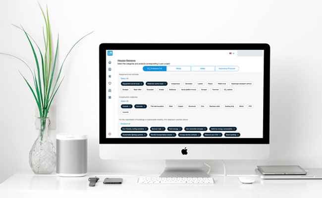 Homepage view with tools for green business solutions. Main interface of the GoEko platform connecting businesses with sustainable solutions.