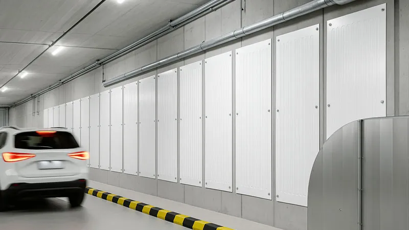 Enerdrape geothermal panels installed in an underground parking garage